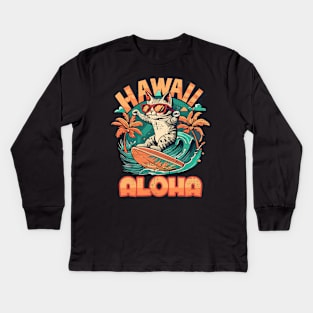 Aloha Surf Cat Hawaii Vintage Kids Long Sleeve T-Shirt